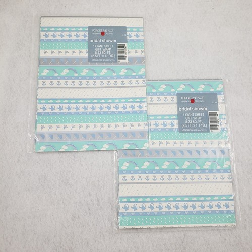 Papel de envolver plano de colección regalo de ducha nupcial lluvia y flores azul de 2 quilates nuevo en stock boda - Imagen 2 de 7