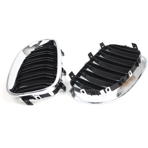 For BMW E60 E61 2003-2010 2Pcs ABS Chrome+Black Dual Slat Front Bumper Grilles - Picture 5 of 9