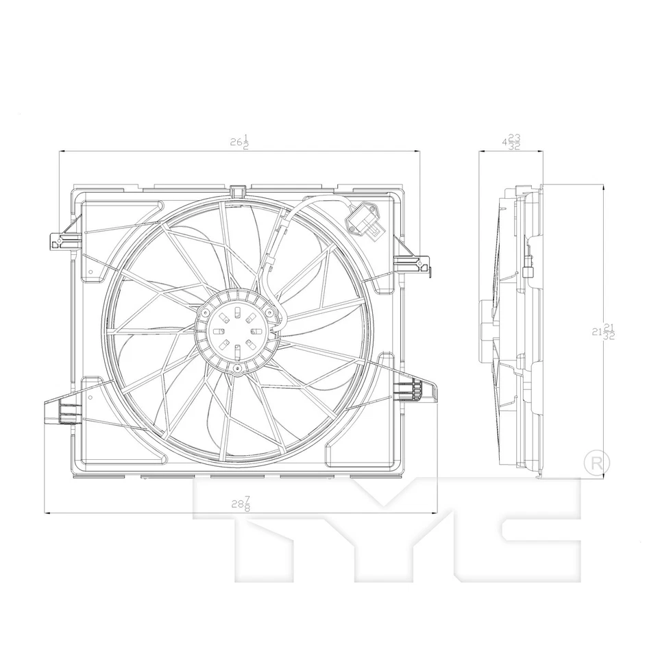 Двойной радиатор и конденсаторный вентилятор в сборе TYC для 2011-2020 Dodge Durango 2012 - Изображение 3 из 4