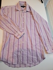 Kenneth Cole New York 15 32/33 Button Up Long Sleeve Purple Stripes Shirt
