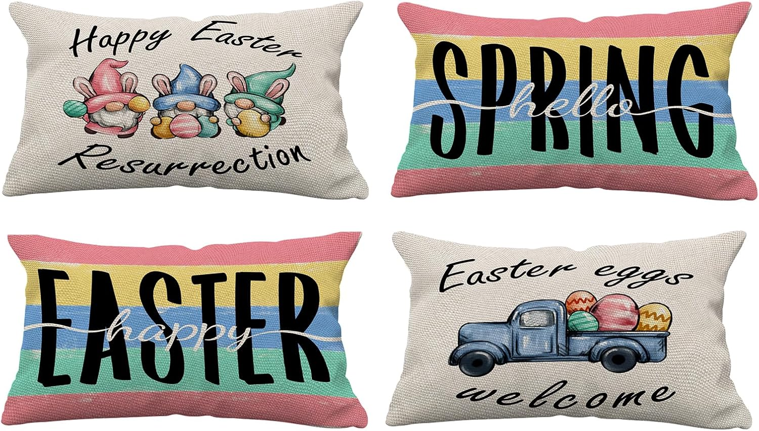 Happy Easter Lumbar Throw Pillow Covers 12x20 Set of 4 Spring Decor