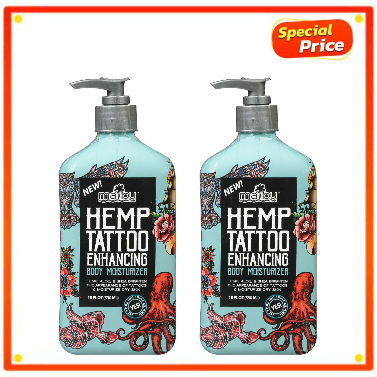 (Combo 2 Pack) Malibu Hemp Tan Tattoo Enhancing Body Moistur