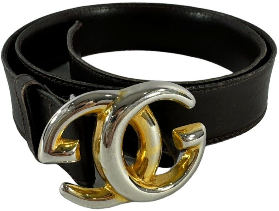 Vintage GUCCI Brow Leather GG Interlocking Buckle Belt Made Vintage GUCCI Brow Leather GG Interlocking Buckle Belt Made