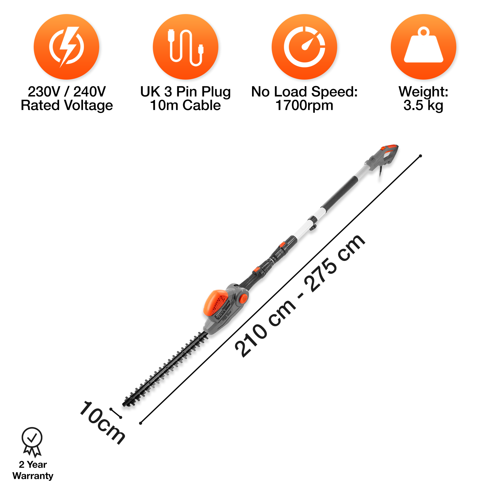 Long Reach Electric Hedge Trimmer Corded 550W Extendable Pole Saw