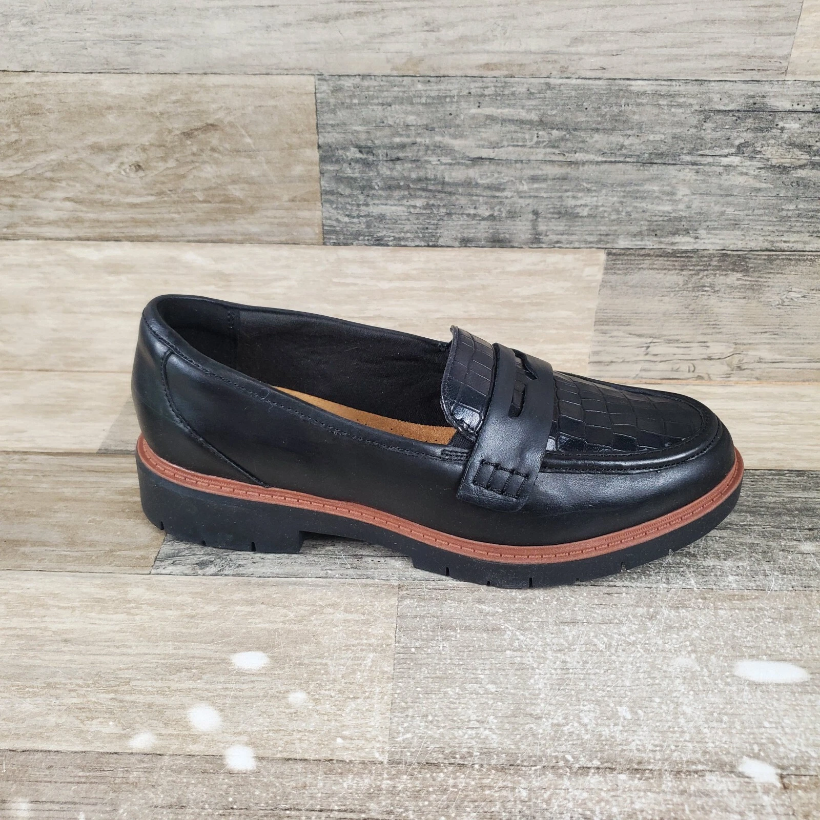 Mocassino donna Clarks Westlynn Ayla Penny taglia 8 nero pelle di coccodrillo scarpe slip on