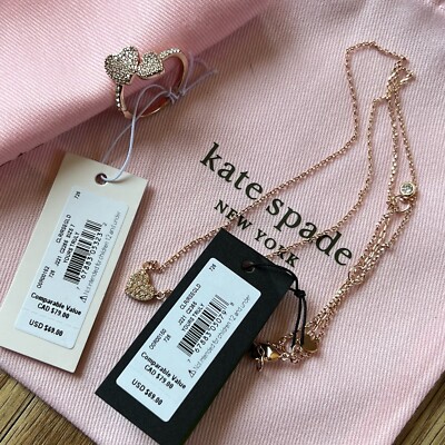 NEW Kate Spade Yours Truly Pave Heart Ring & Mini Pendant