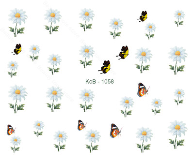 Nail Art Water Transfer Stickers Decal Pretty Flowers & Butterflies KoB-1058