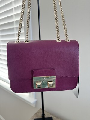 NWT Furla Bella Mini Chain Crossbody Saffiano Leather Bag in AMARENA