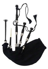 H.M SCOTTISH GREAT HIGHLAND BAGPIPE ROSEWOOD BLACK COLOR SILVER PLAIN MOUNTS