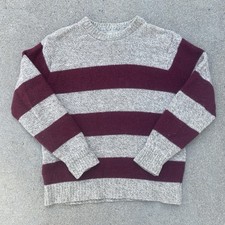 Vintage 80s LL Bean Wool Sweater Striped Maroon Men's Large Made in USA