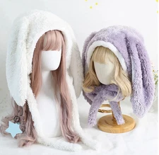 Japanese Sweet Loppy Bunny Eared Rabbit Cap Lolita Earmuffs Cap Fluffy Warm Wint