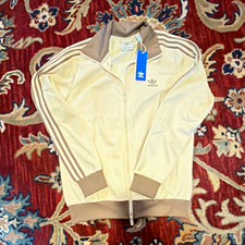 adidas Originals Beige/Brown 3-Stripes Trefoil Tricot Full Zip Track Jacket M