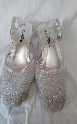 LAVA SILVER SPARKLE MESH & CLEAR 2.5'' HEELS ~ Slingbacks ~ 7 D Fancy ~ Nice