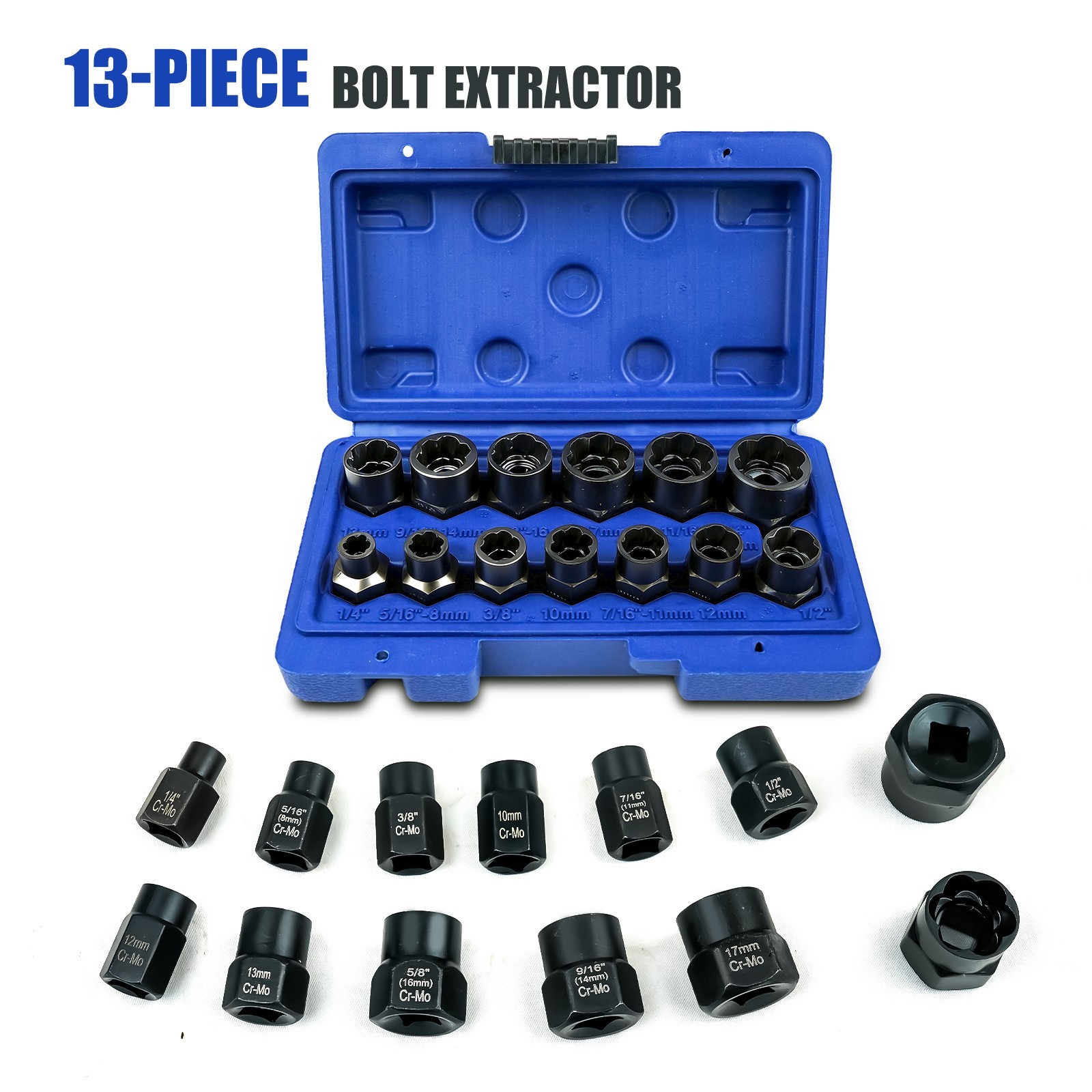 13PCS Bolt Extractor Socket Set Twist Deep Impact Nut Remover Cr-Mo ...
