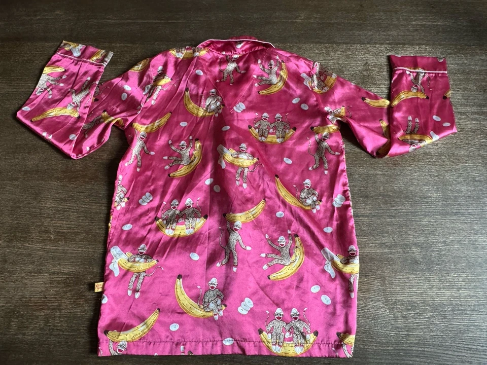 Nick & Nora Niña XL 14/16 Largo Pijama Conjunto Calcetín Mono Plátano Rosa Satinado Dormir Foto 4 de 4