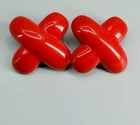 Vintage Red Bakelite X Knot Clip On Earrings Chunky Statement Jewelry