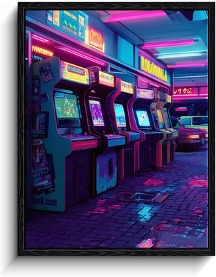 Retro Arcade Wall Art, Neon Arcade Machines, Cyberpunk Wall Decor, Matte Finish