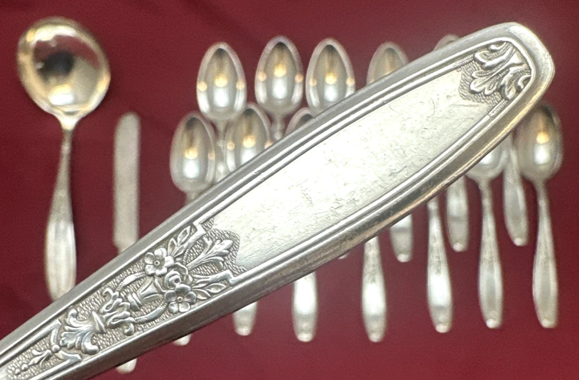 16 Pc 1919 AMBASSADOR Silverplate TEASPOONS LADLE & YOUTH KNIFE 1847 Rogers Bros