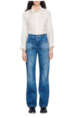 Sandro Moore High Waisted Patch Pocket Medium Wash Jeans $285 36 FR 26 US