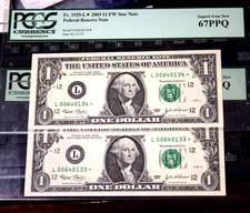 (2)  2003 $1 FRN San Francisco  Star Notes PCGS 67 PPQ Gem Unc Consecutive No's!