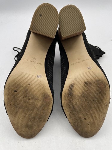 Marc Fisher Bootie Shaina Women's Sz 8.5M Black Suede Perforated Block Heel - Picture 5 of 8