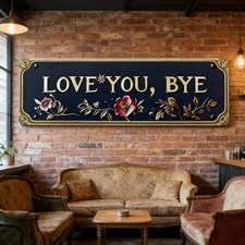 Minimalist Home Decor Metal Wall Hanging with Love You Bye in Navy Finish