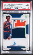 2021 National Treasures rc Patch auto Gold Fotl Quentin Grimes #105 /24 PSA 9