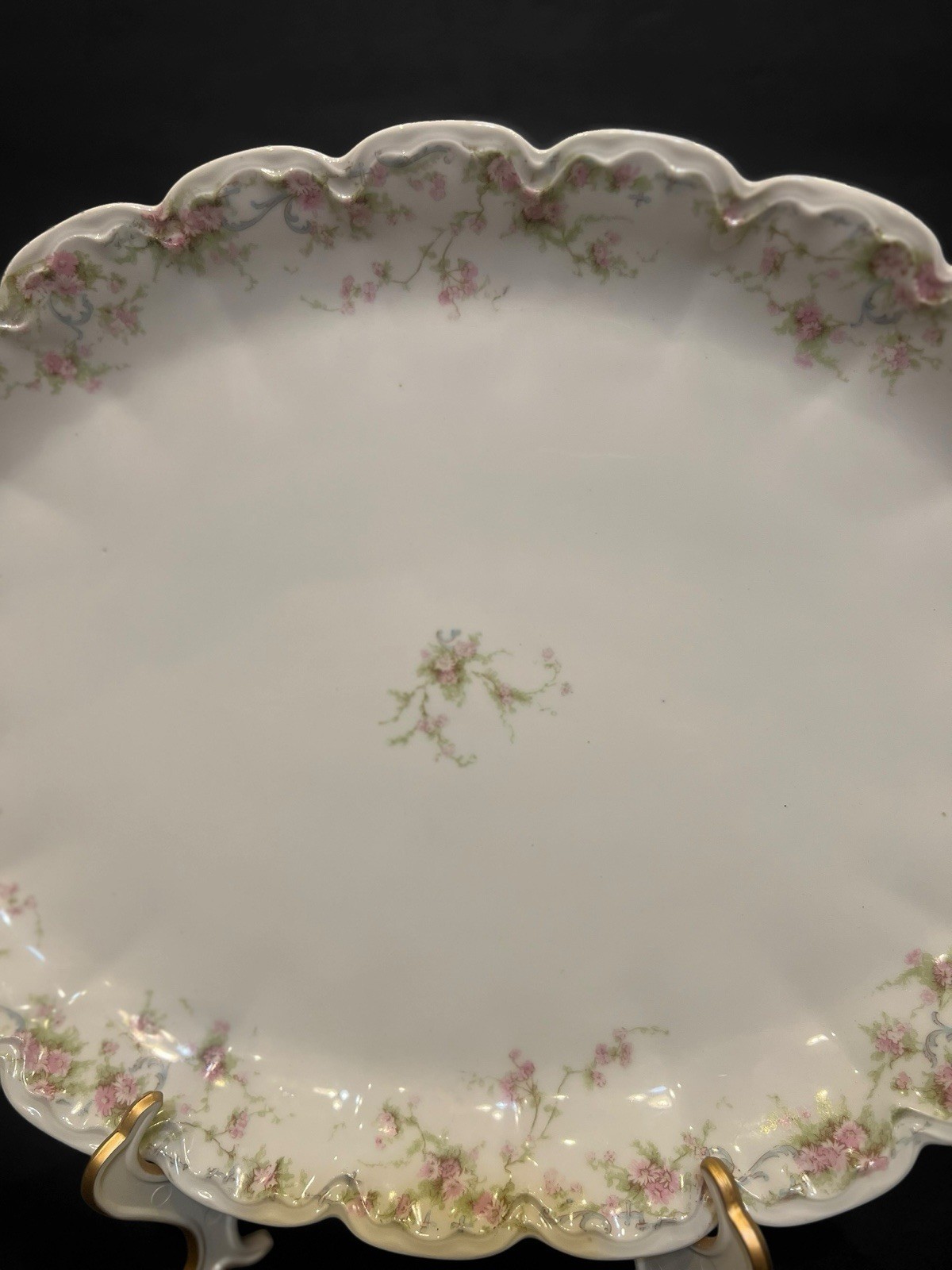 1905 Circa Theodore Haviland Limoges Oval Platter Pink Roses Gold Gilt 16.5x11"