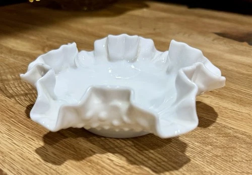 Vintage Fenton White Milk Glass~Hobnail Ruffled