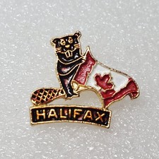 Halifax Canada Beaver Flag Pinback Button Souvenir Travel Maple Leaf Vacation