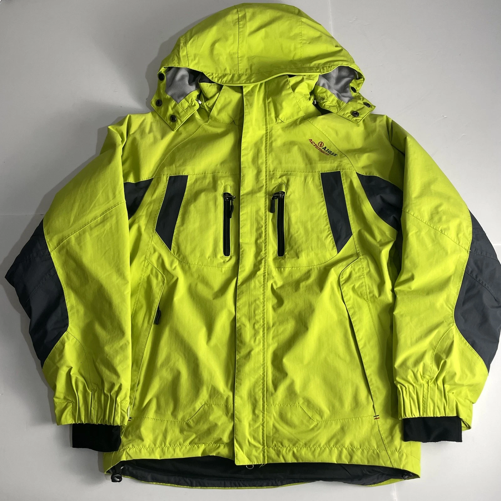 Aigle Actimum Fluorescent Green Hood Pocket Ski Snow Jacket Size Small