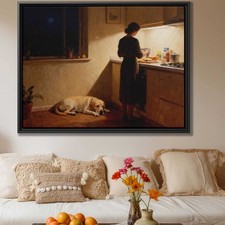 Labrador Framed Oil Painting Canvas Print Rustic Dog Kitchen Decor Art