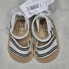 NWT BABY GAP White w/ Black Stripes and Tan Linen Sandals Size 3-6mo