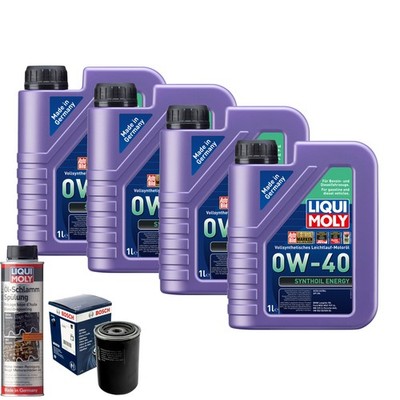 Motoröl 0W40 LIQUI MOLY Synthoil Energy 4L+BOSCH Ölfilter +Ölschlammspülung