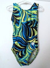 Snowflake Designs Gymnastics Leotard Geometric Printed Blue Green Yellow Size CL