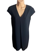 JIGSAW NAVY ACETATE SIZE UK 8 WORK BUSINESS COCKTAIL SHIFT KNEE LENGTH DRESS