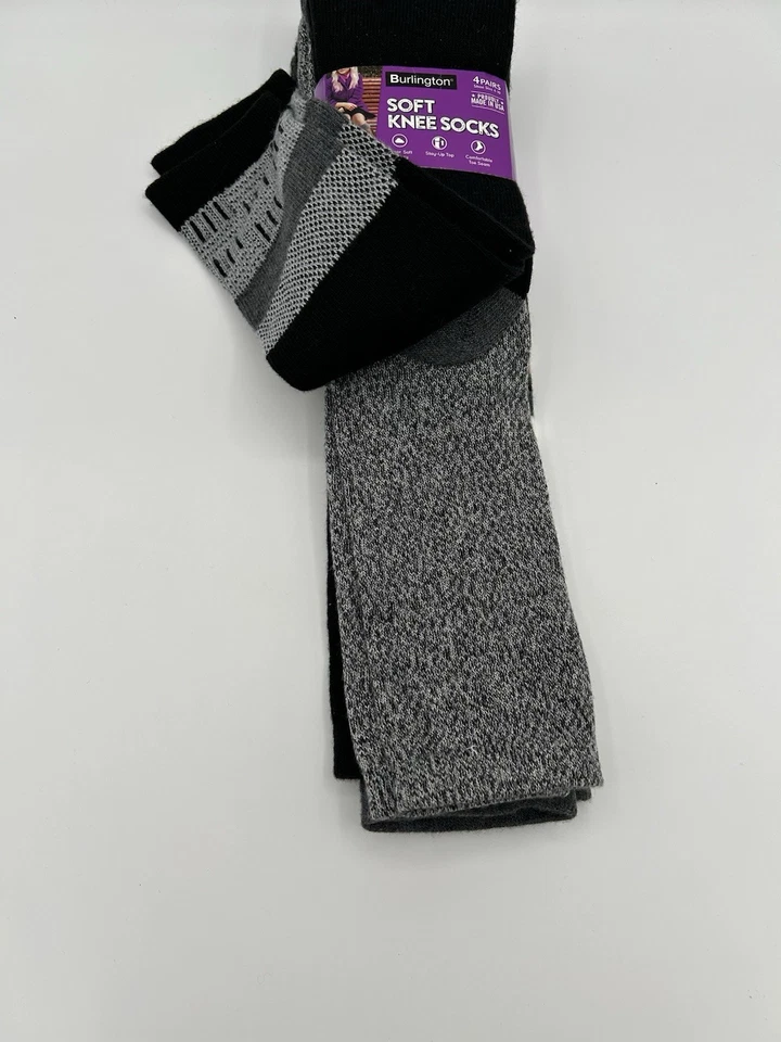 Calcetines Burlington hasta la rodilla negros y grises acrílicos suaves para mujer talla 4-10 NOS Foto 4 de 4