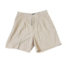 Vintage 70s Houndstooth Pleated Preppy Shorts Womens Size M Beige