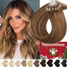 Micro Ring Loop Beads Tip Hair Extensions 100 Real Human Hair Thick Mixed Color