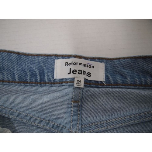 Jeans Reformation para mujer 24 botones mosca Cynthia tiro alto recto lavado claro - Imagen 9 de 10