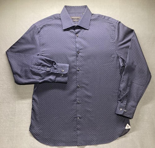 John Varvatos Mens Shirt 32 Blue Speckled White Signature Tailored Regular Fit - 第 1/13 張圖片