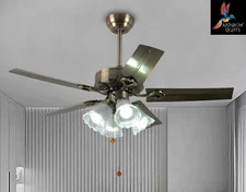 European Retro Style 52" metal blade, remote-control ceiling fan with 4 lamps