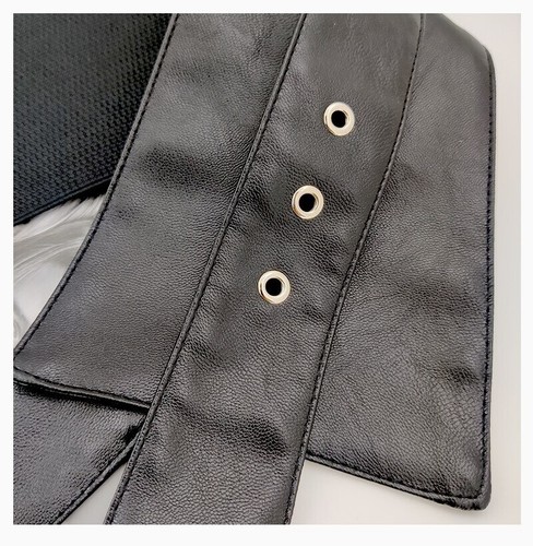 Wide Corset Belt Woman Elastic Black Leather Adjustable Cummerbunds Waistband - Picture 8 of 10