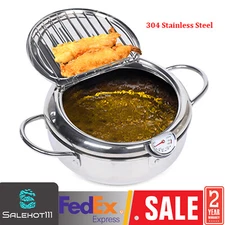 Deep Fryer Pot,304 Stainless Steel W/ Temperature Control & Lid, Deep Frying Pan