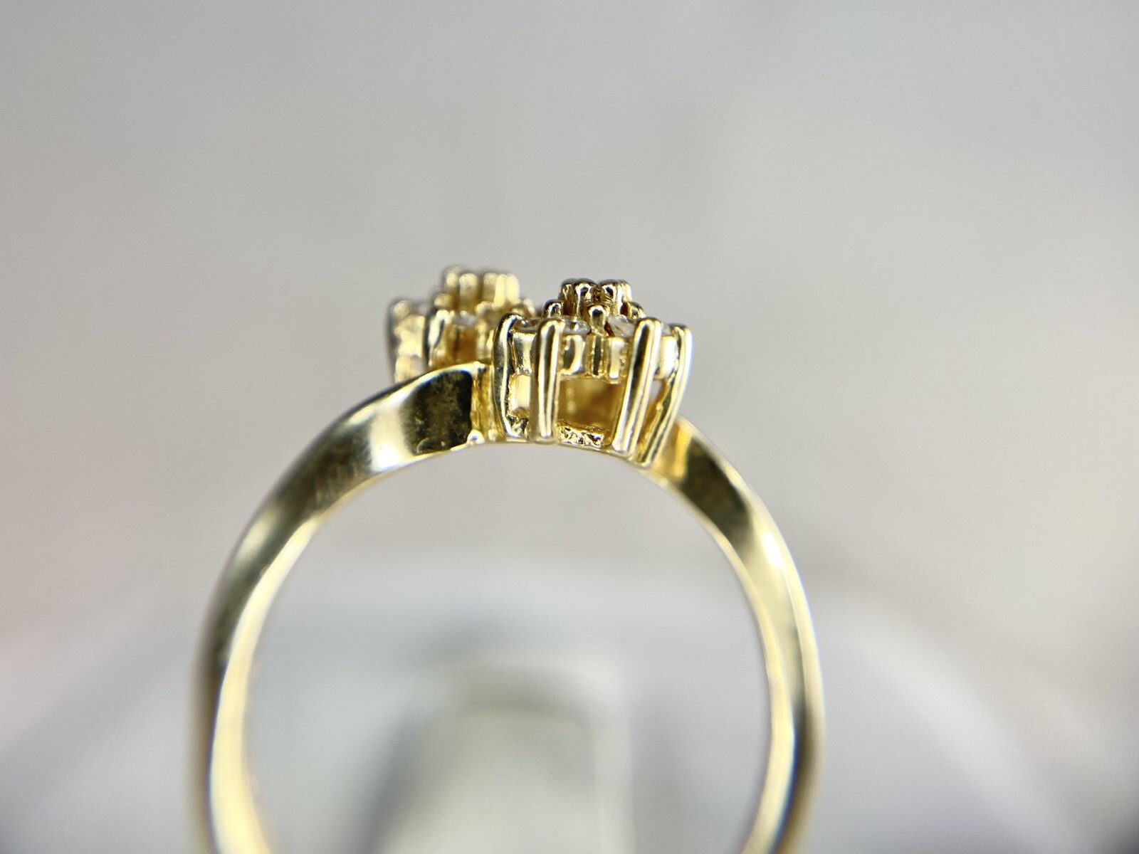 Small Dinner Rings Vintage 14k Yellow Gold Round Natural Diamond Double Flower Small ...
