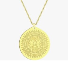 Mayan Aztec Necklace Gold Stainless Steel Maya Mask Style NEW