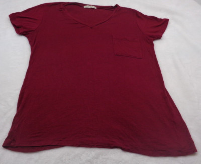 Active Basic Women's maroon red Solid Short Sleeve V-Neck T-Shirt Size Medium