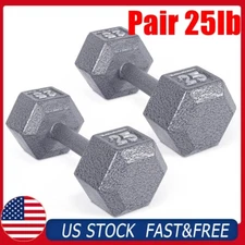 2x 25lb Gray Dumbbell Pair Cast Iron Hex Dumbbell, Set of 2 Dumbbell Hand Weight