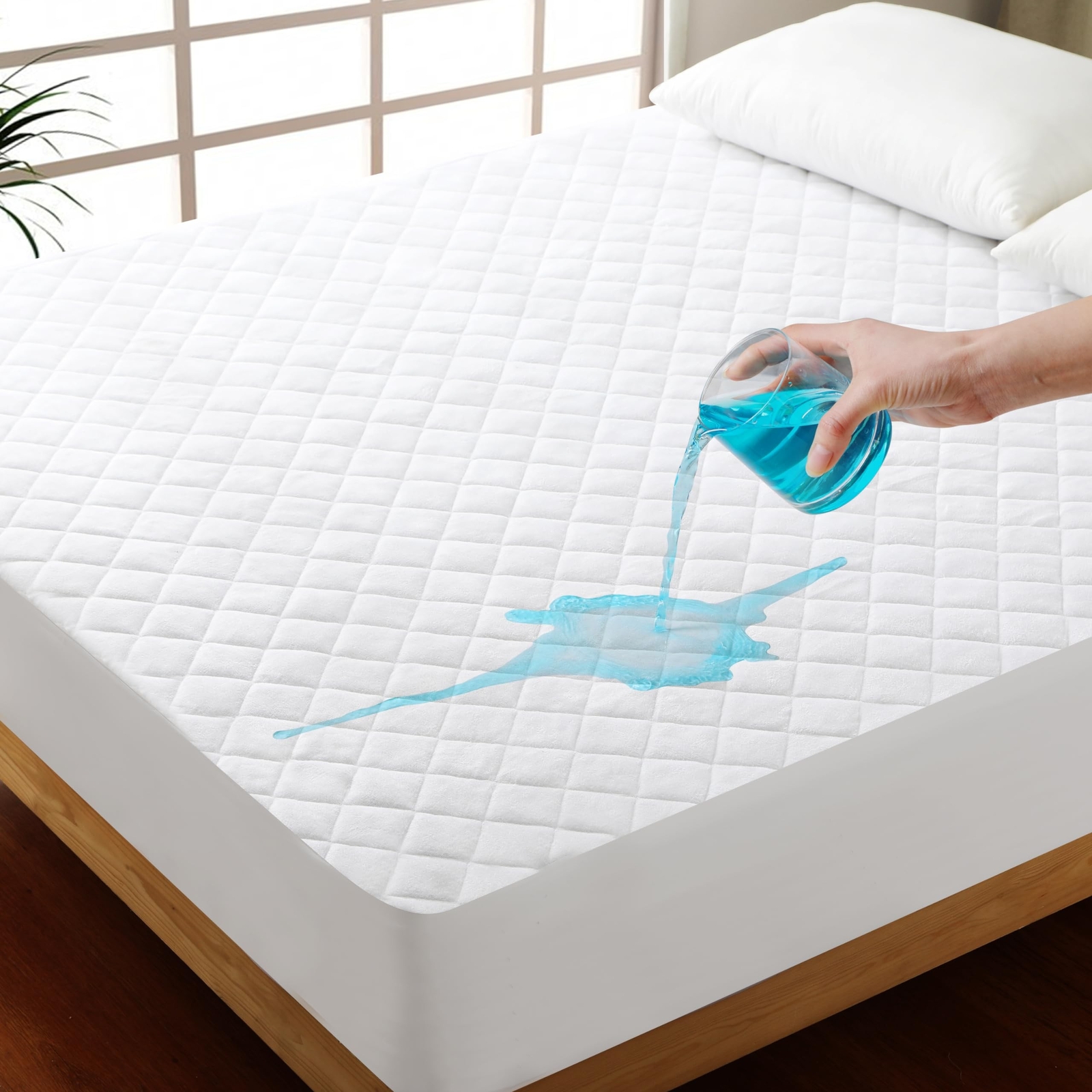 100% Waterproof Mattress Protector King Bamboo Viscose, Quilted Fitted Mattre...