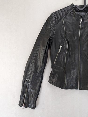 Dawn Levy Leather Jacket Womens Small Black With Stretch Fabric Preppy - Picture 3 of 16